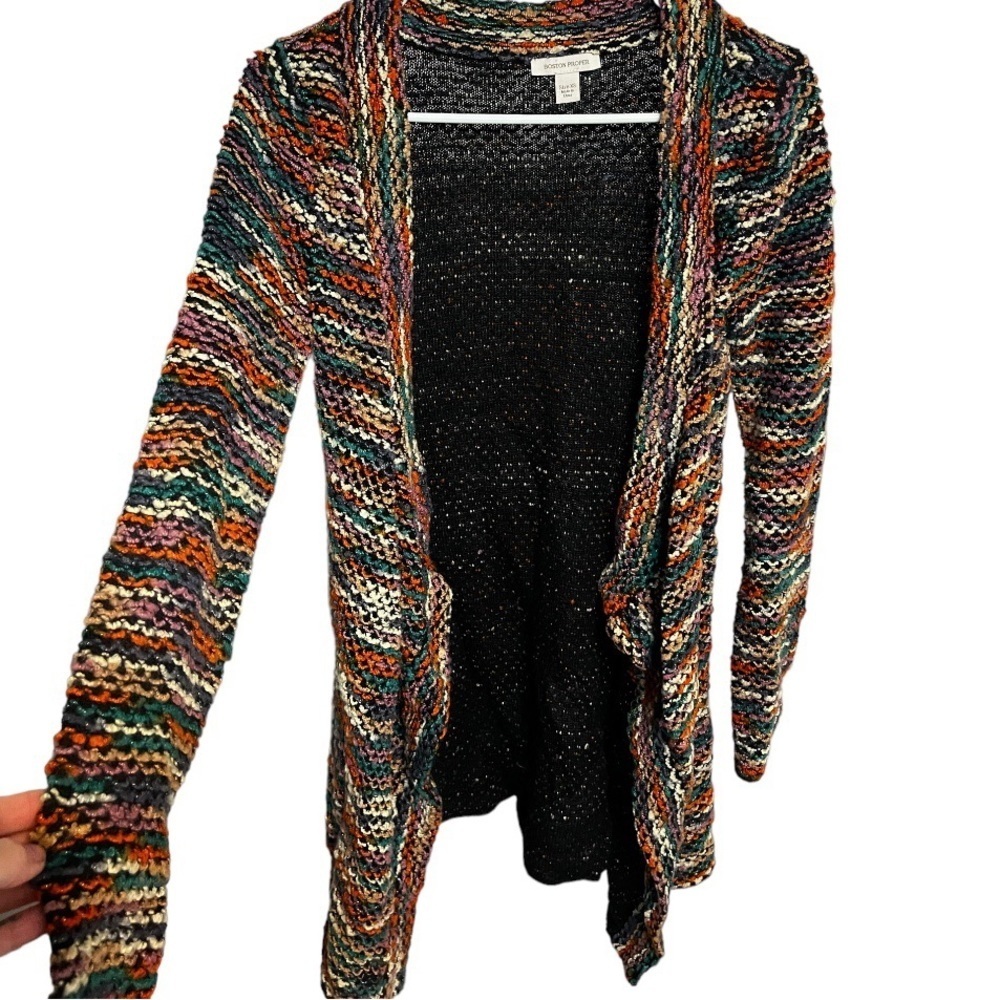 Boston Proper rainbow multicolored chunky knit long open cardigan XS